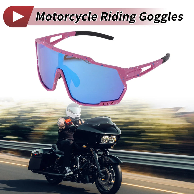 Motorcycle Riding Goggles Blue Purple with Blue and White Dots UV400
