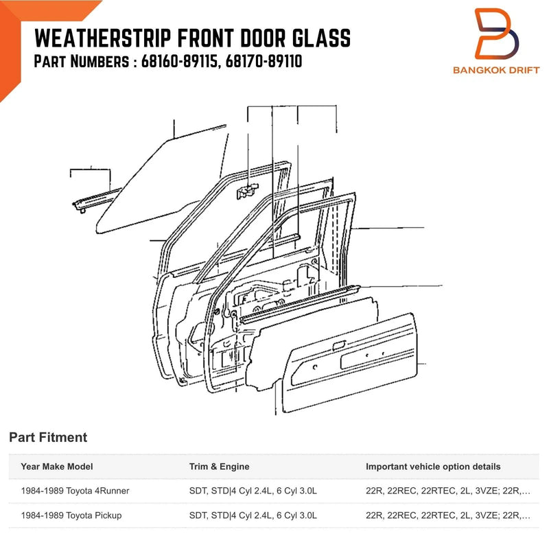 Toyota Hilux 4Runner Outer Inner Weatherstrip Door Seal (1984-1988)