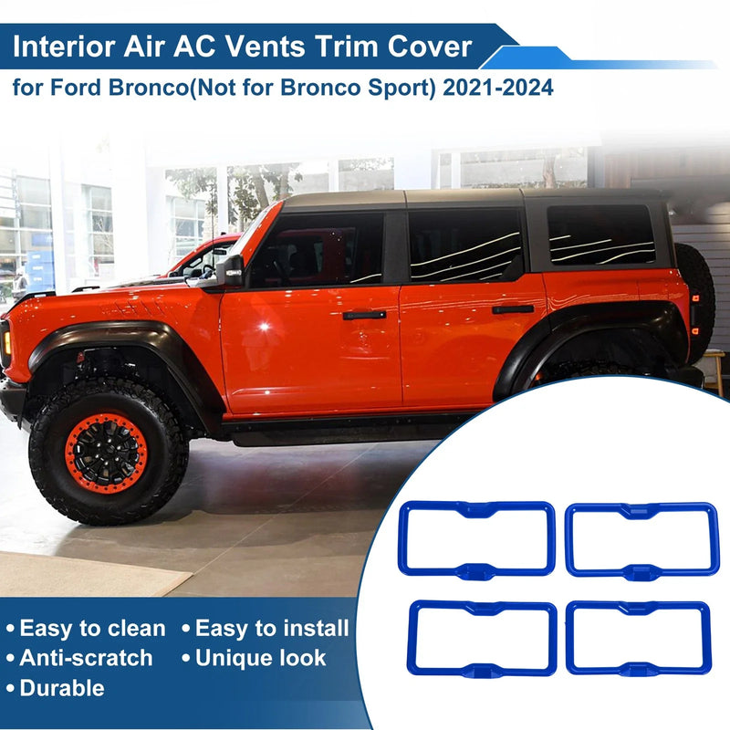 Ford Bronco (2021-2024) 4Pcs Air Condition Outlet Vent Trim Cover Frame Blue
