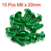 Motorcycle 15 x M6 x 20mm Green Hexagon License Plate Fairing Bolts Screws