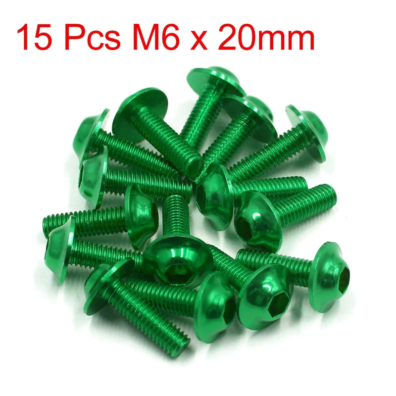 Motorcycle 15 x M6 x 20mm Green Hexagon License Plate Fairing Bolts Screws