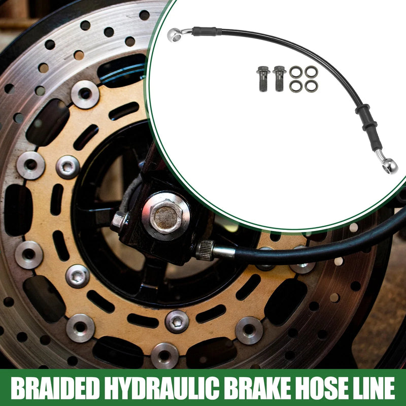 Motorcycle 30cm Braided Hydraulic Brake Line Oil Hose Black Silver Tone