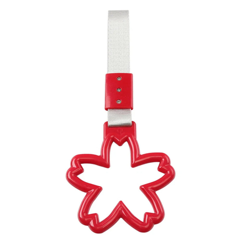 Train Bus - Silver & Red Sakura Shaped Ring Handle Strap