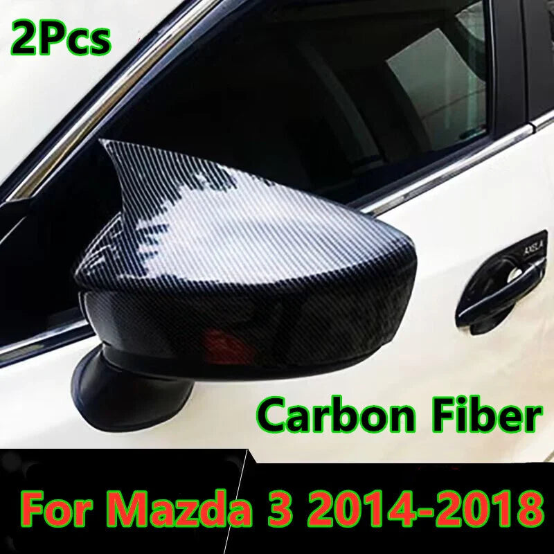 Mazda 3 Axela 2 x Carbon Fiber Side Wing Mirror Horn Cover Caps (2014-2018)