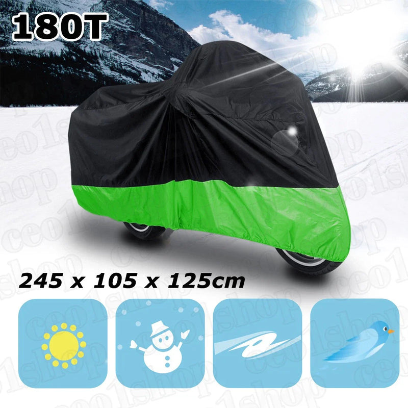 Honda Suzuki Kawasaki XL 180T Black+Green Motorcycle Cover