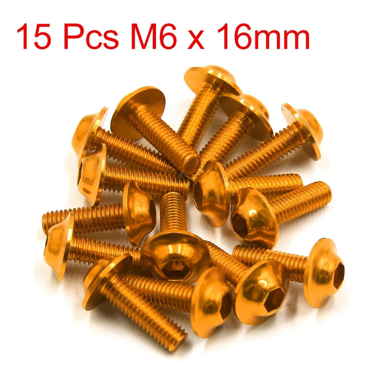 Motorcycle 15 x M6 x 16mm Hexagon License Plate Bolts