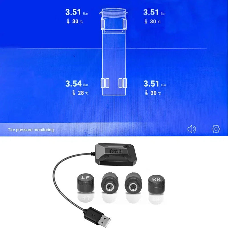 Car USB Android TPMS Tire Pressure Monitoring System + 4 Sensors