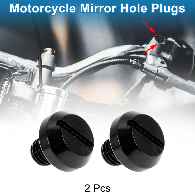 Motorcycle 2 x Right Hand M8x1.25 Mirror Hole Plugs & Screws Black