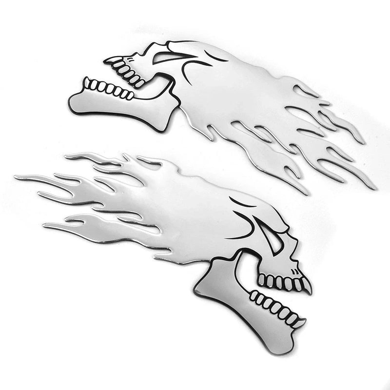 Motorbike 2 x Motorbike 3D Car Sticker Badge Body Decal Motorcycle Skull Silver