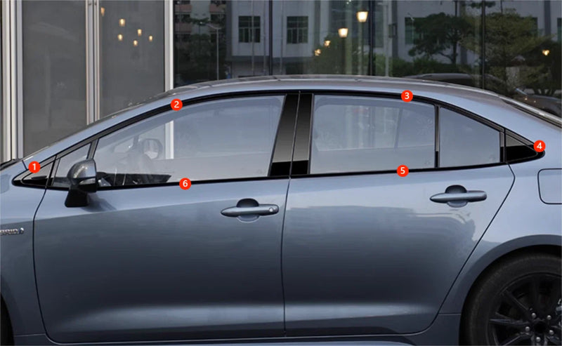Toyota Corolla Sedan Glossy Black Steel Window Molding Cover Trim (2020-2024)