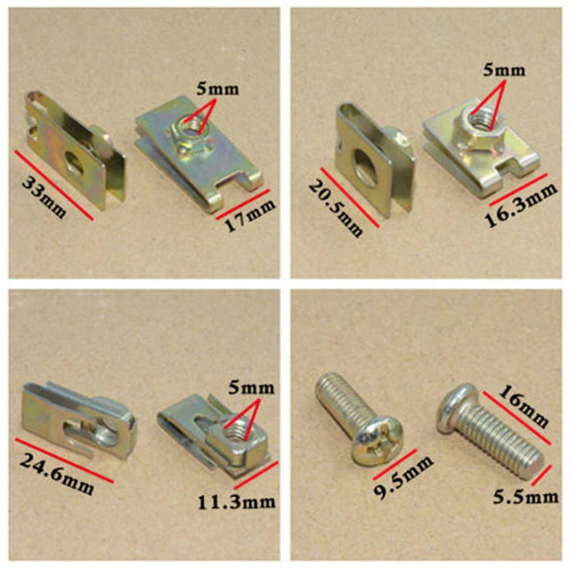 Fender Body Door Panel Trim Fasteners - AU Ship 100 x Mixed Metal U Clips