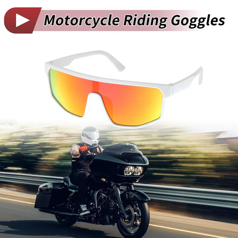 1 x Motorcycle Riding Goggles Red Lens White Frame PC Cycling Sunglasses