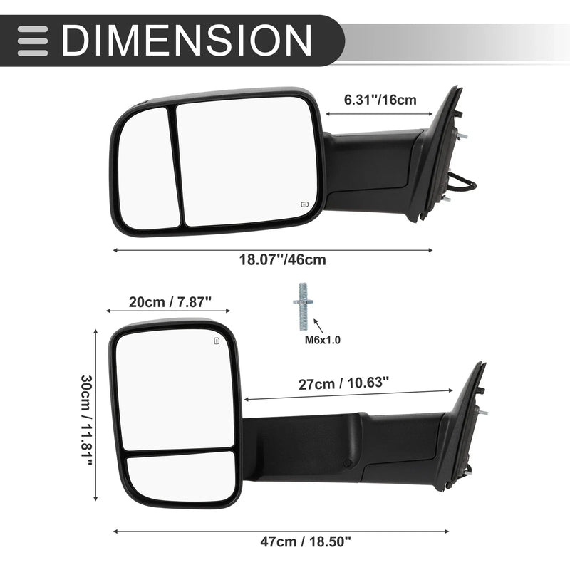 Dodge Ram 1500 with Turn Signal Light Black 2 x Tow Mirrors (2009-2012)