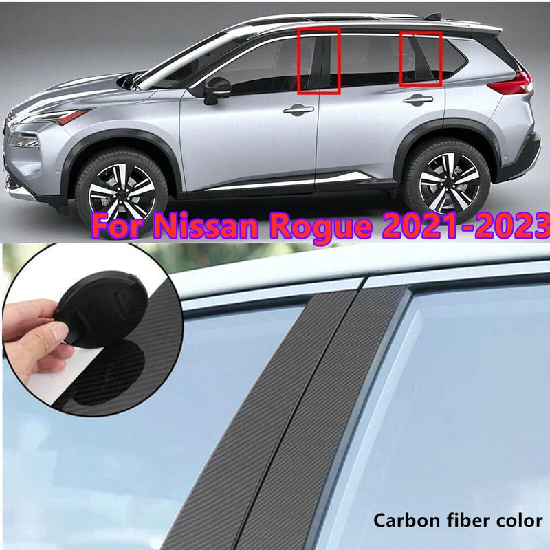 Nissan Rogue 6 x Carbon Fiber Door Window Trim Cover Pillar Post (2021–2023)