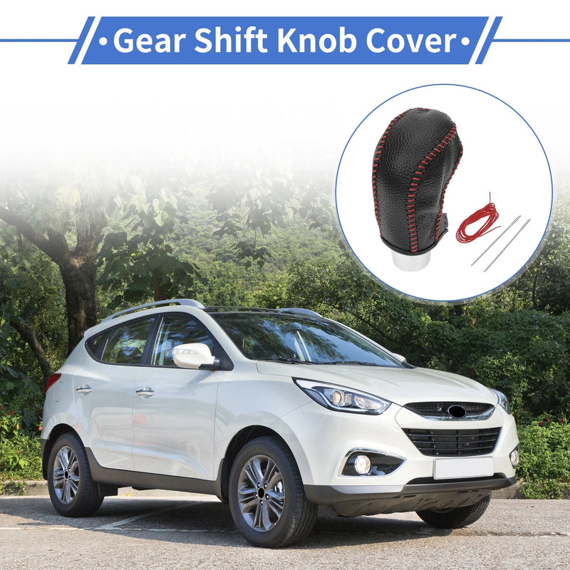Hyundai Tucson 2015-2018, Pebbled Black Red Car Gear Shift Knob Cover