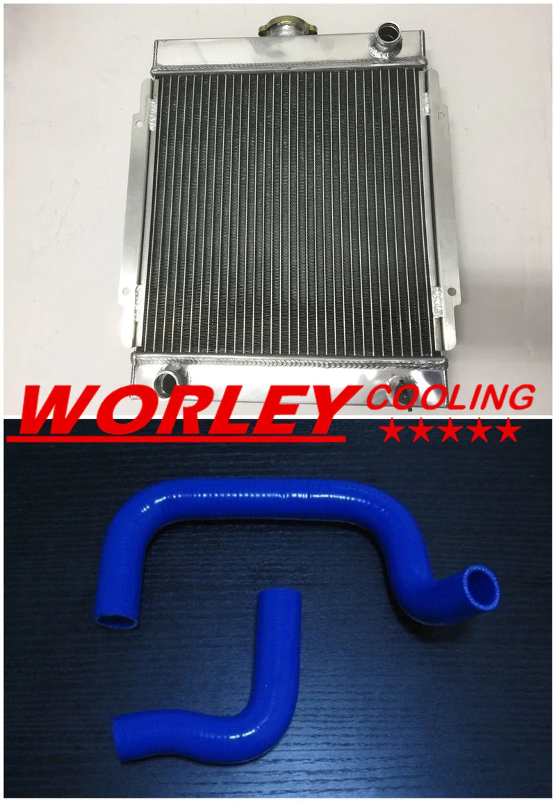 Datsun 1200, 120Y, B110 3 Row Aluminum Radiator + Blue Hoses (1970-1975)