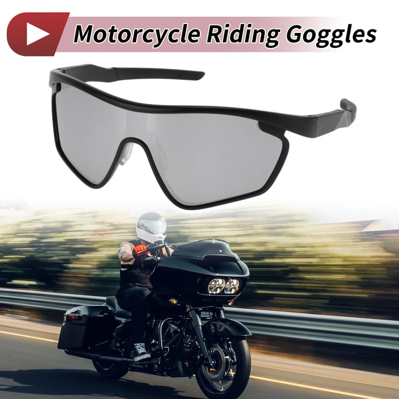 Motorcycle Riding Goggles Silver Tone Lens Black Frame