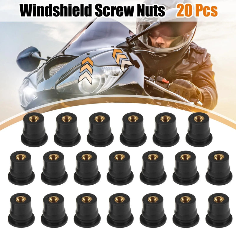 Motorcycle 20pcs M6 Straight Convex Black Rubber Windshield Screws Bolts Nuts
