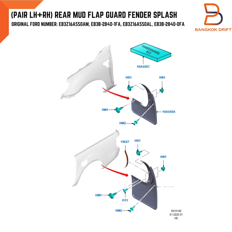 Ford Ranger T6 High Ride 4WD Genuine Rear Mud Flaps (2012-2021)