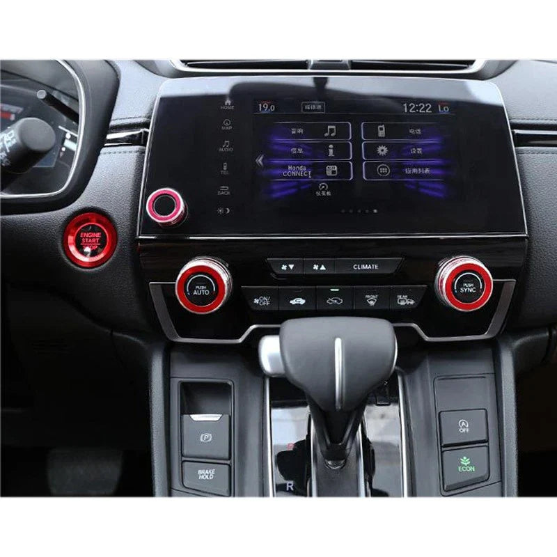 Honda CR-V 4x Red AC Switch Knob & Ignition Start Button Ring Cover (2017-2023)