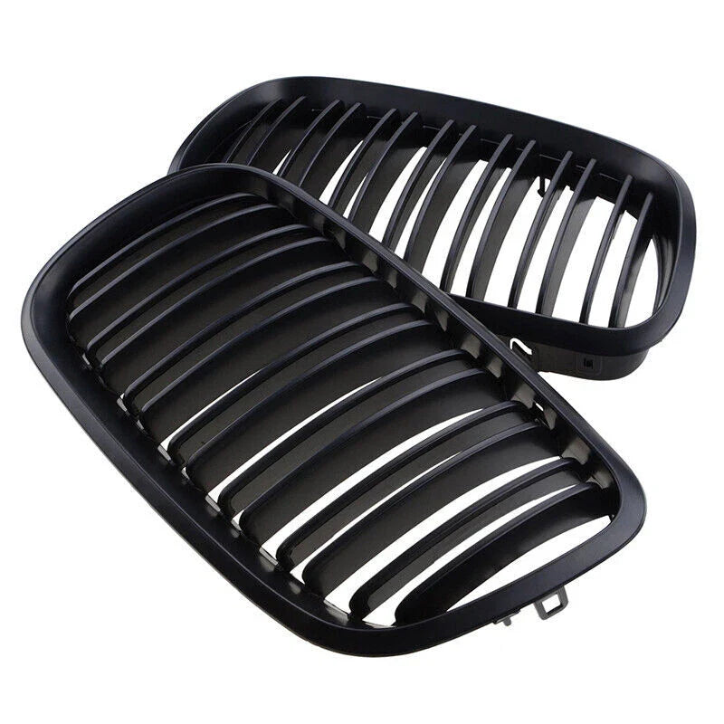BMW E70 E71 X5 X6 2 x Front Kidney Grilles Matte Black (2007-2013)
