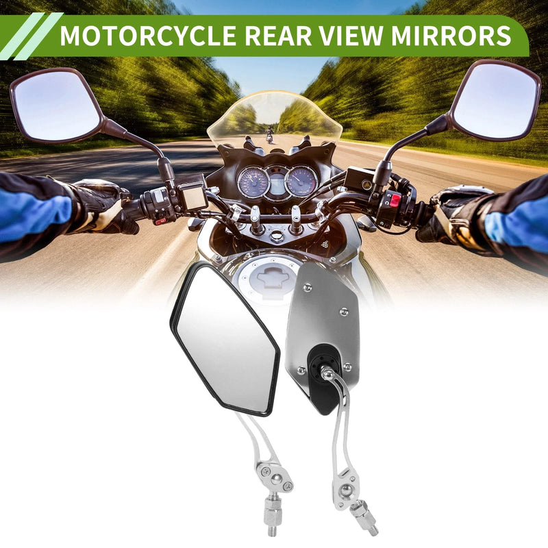 Rear View Mirror M8/M10 Polygonal Shape Silver Tone Aluminum Alloy