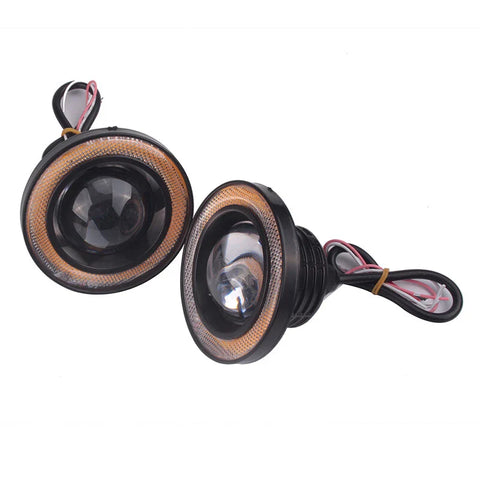 Car Truck 2 x 3" LED Fog Lights Round Yellow COB Angel Eyes Halo