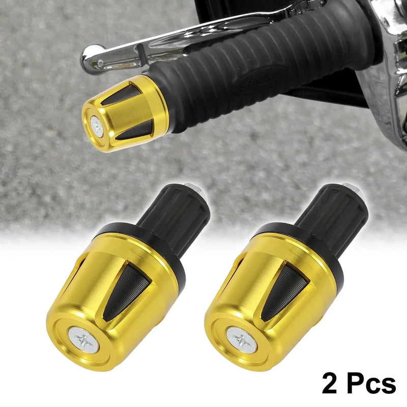 Universal Motorcycle Pair 17mm Hand Grips End Caps Plug Gold Tone