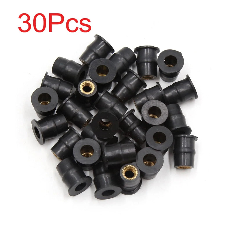 Motorcycle Well Nuts / 30Pcs / Black Rubber Windscreen Windshield Screen