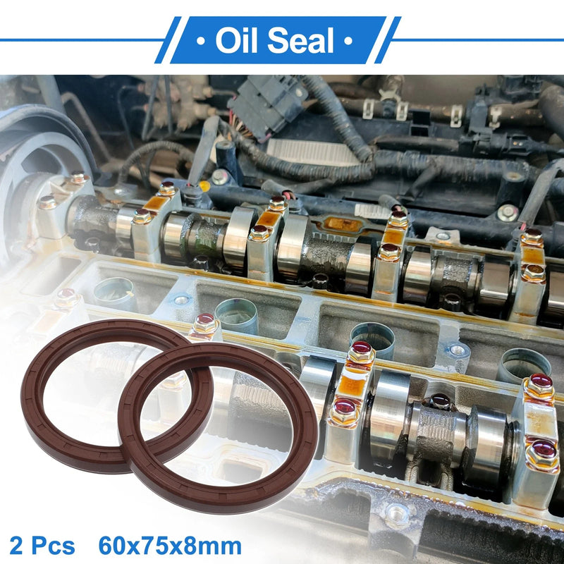 Oil Seal Seal Ring Rotary Shaft Seal FKM Rubber 60x75x8mm Brown 2 x