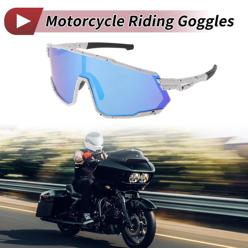 Motorcycle Riding Goggles Blue Lens White Black Frame Tri-Acetyl Cellulos