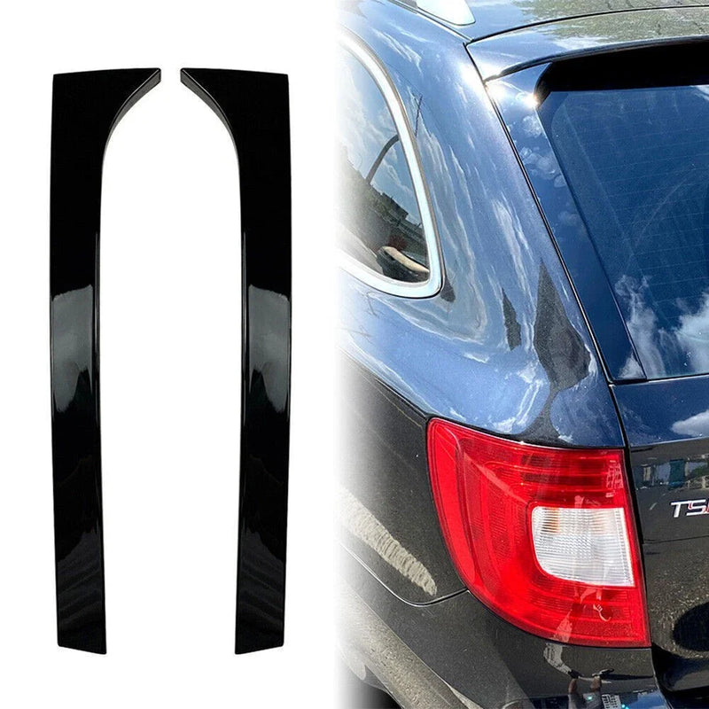 Skoda Superb Glossy Black Rear Window Spoiler Side Wing Trim Covers (08-15)