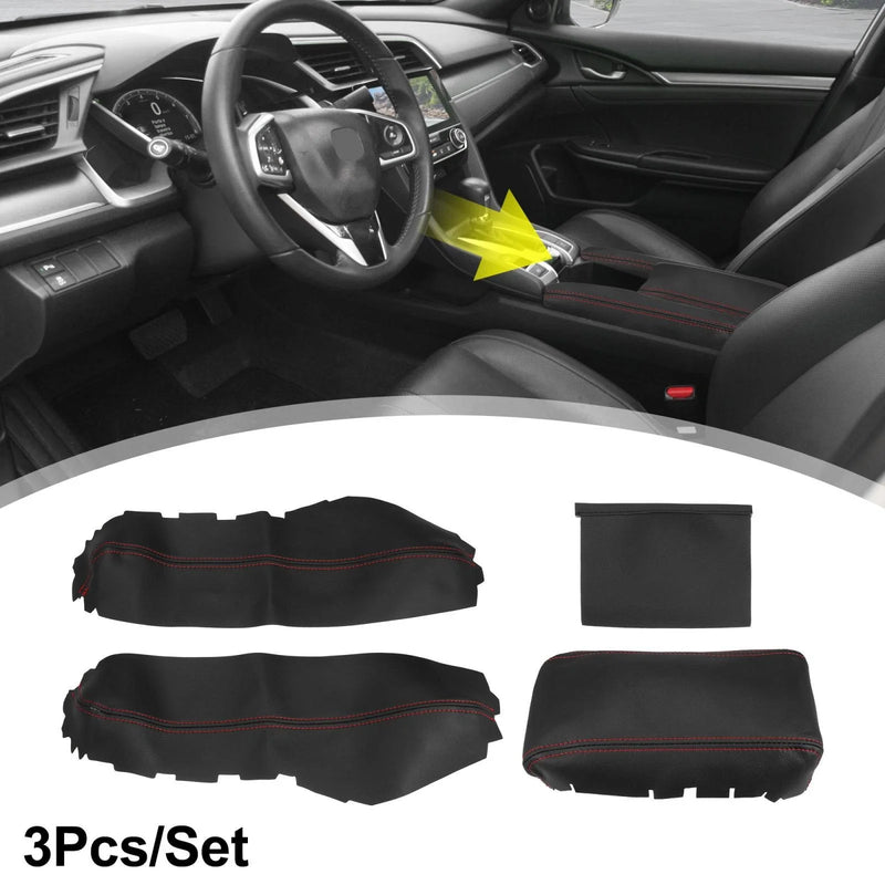 Honda Civic 10th Gen (2016-2020) Black Red Line 3 Pcs Armrest Covers