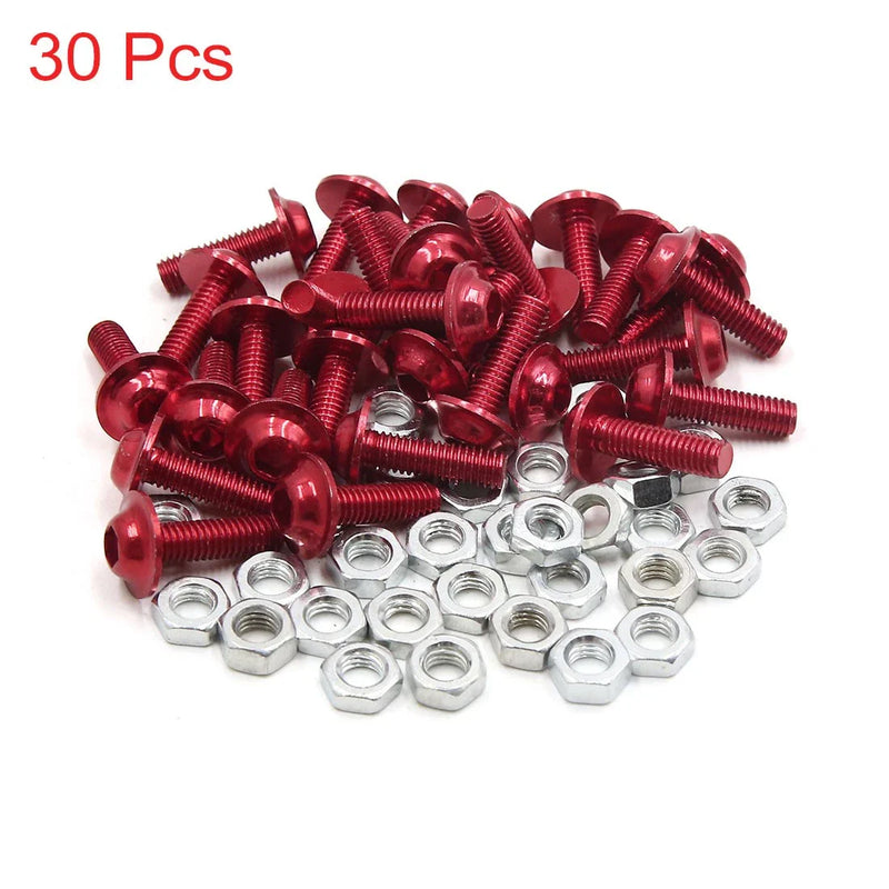 Bike 30pcs M6 Red Aluminum Alloy Hex Socket Head Fairing Bolts Screws Nuts