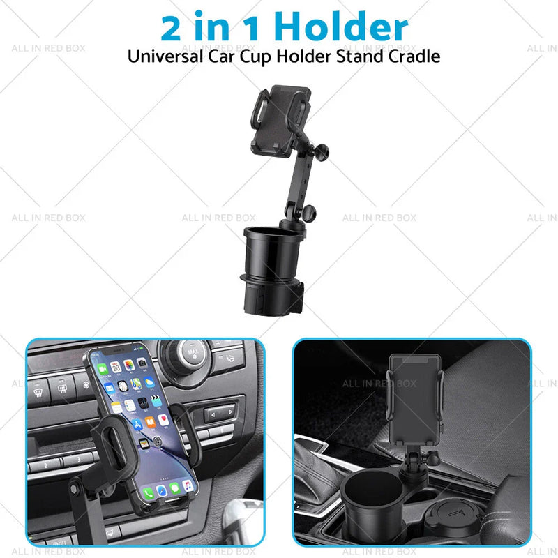Cell Phone GPS Mount 2-in-1 Universal Adjustable Car Cup Holder Stand