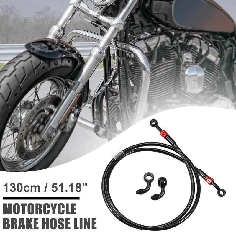 Motorcycle Brake Hose 28 90 Degree Braided Line Clutch Tube 130cm Black