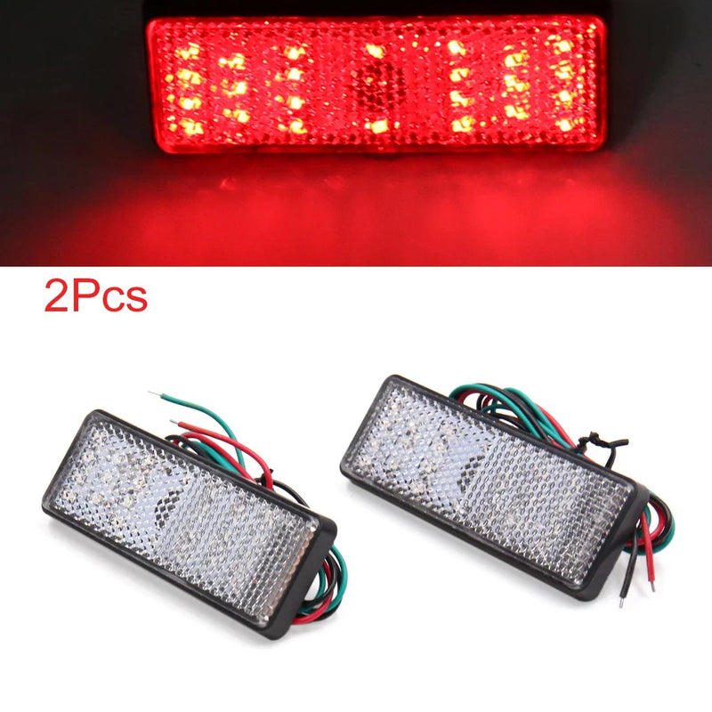 2 x Red LED Rectangle Bolt-on Motorcycle Reflector Tail Brake Turn Signal Light