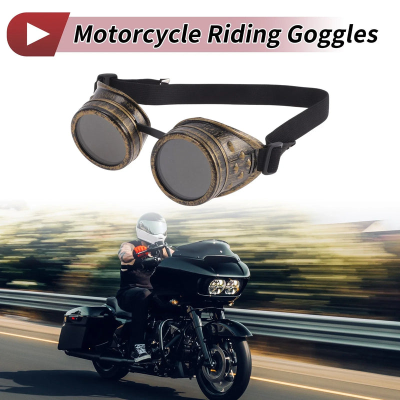 Motorcycle 1 x Riding Goggles Black Lens Bronze Tone Frame Glass ABS