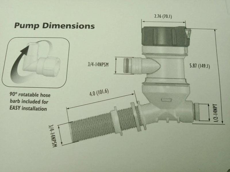 Rule, Angled Cartridge, Dual Port Livewell Baitwell Pump 800 GPH