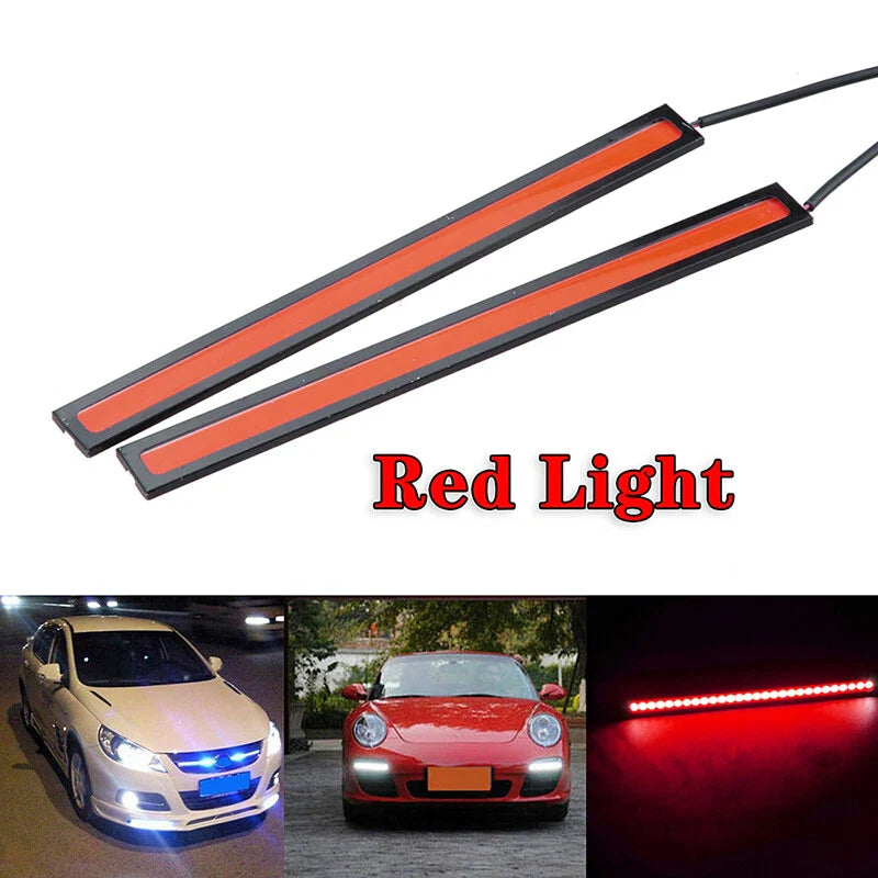 Camping Caravan Boat Car Waterproof 2 x 12V Red DRL COB LED Strip Light Bars