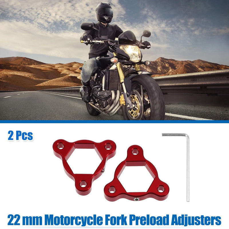 Motorcycle 2 x 22mm Fork Preload Adjusters Aluminum Alloy Red