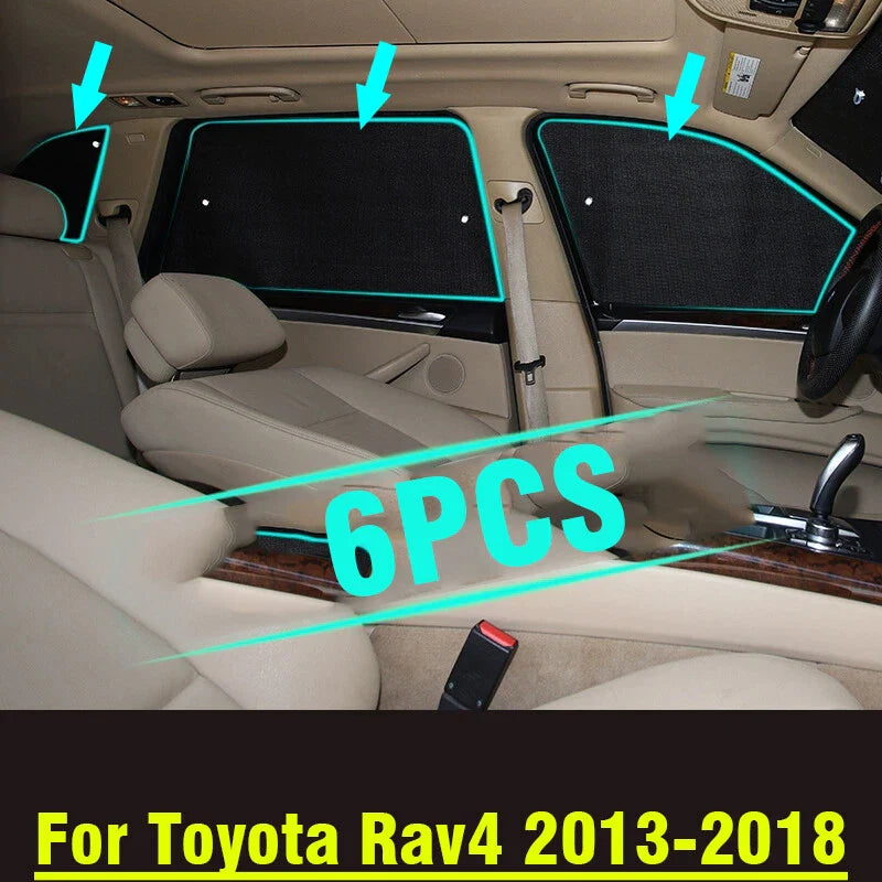Toyota Rav4 6 x Side Window Sunshade Privacy Black Silver (2013–2018)