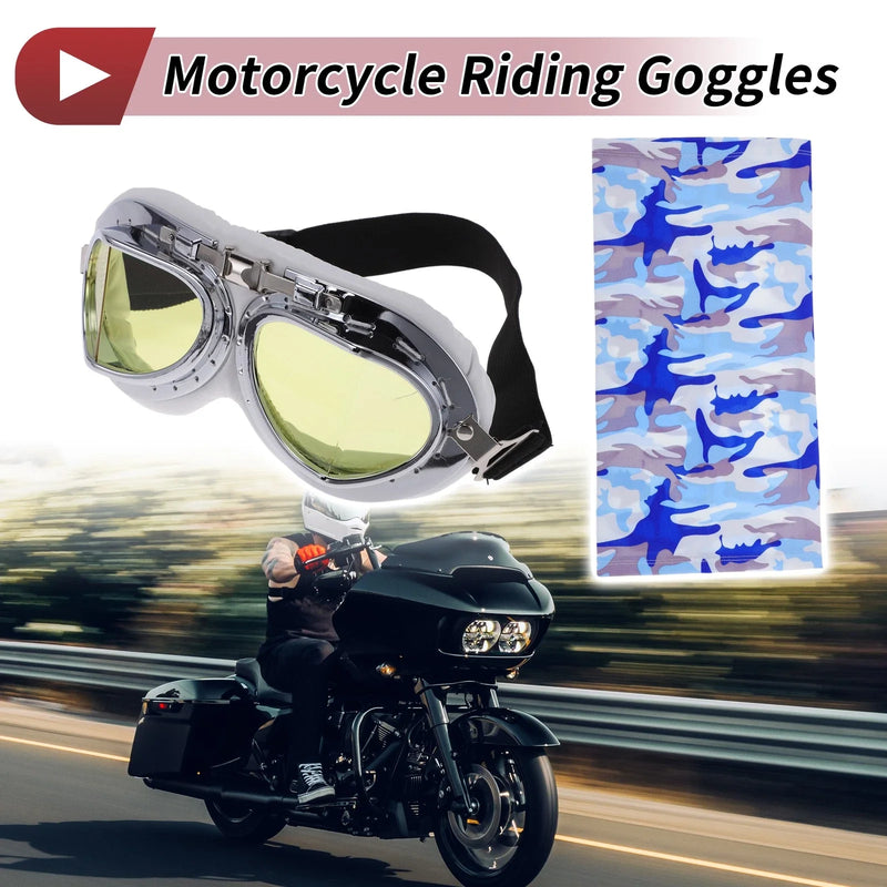 1 x Set Motorcycle Riding Goggles Yellow Lens White Frame Cycling Sunglasses
