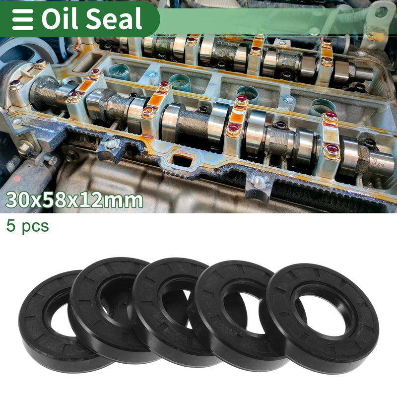 Oil Seal Rotary Shaft Seal NBR Rubber 30x58x12mm Black 5 Pcs
