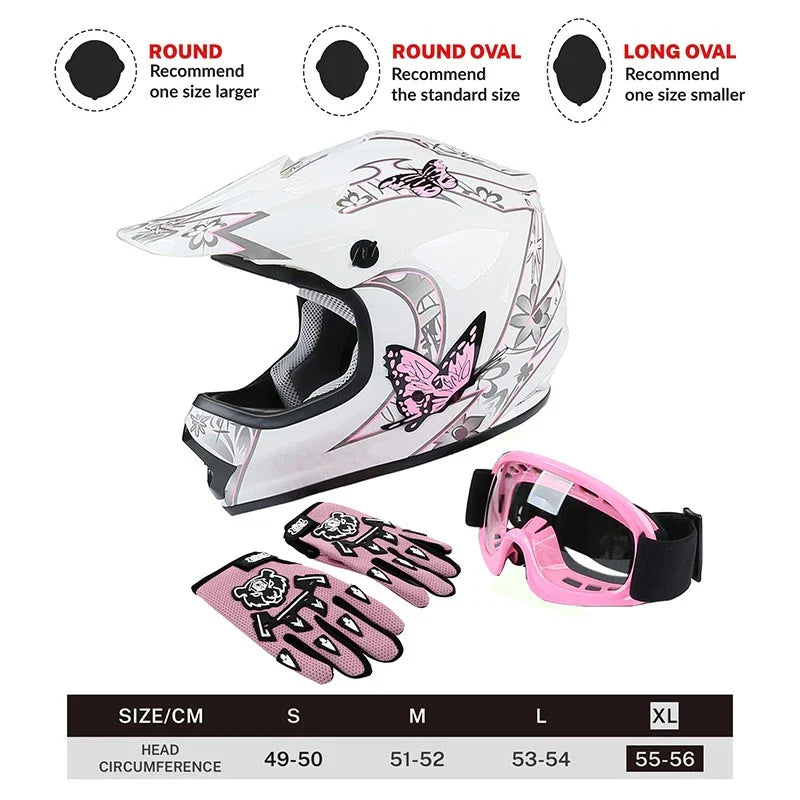 Kids - Pink / White Youth ATV Helmet DOT Full Face Off-Road Racing (S-XL)