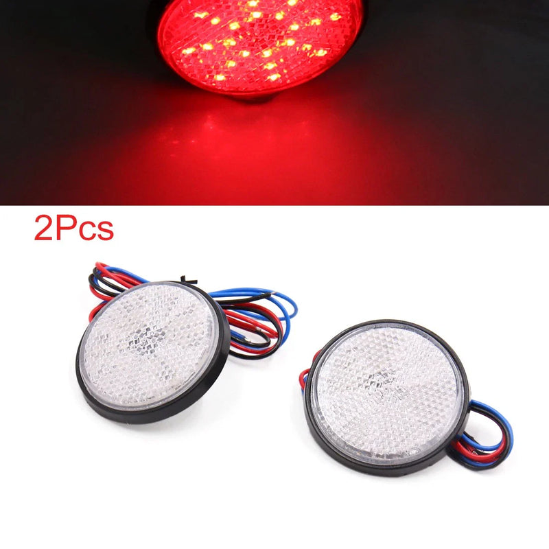 Motorcycle 2Pcs Red LED Round Bolt-On Motorcycle Reflector Tail Signal
