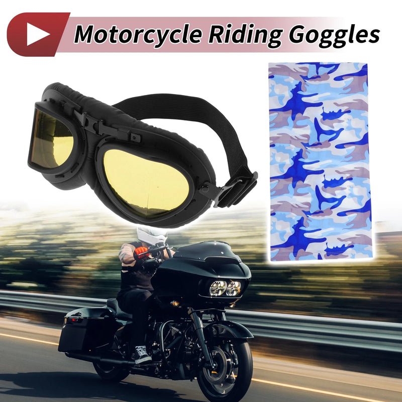 Motorcycle Riding Goggles Yellow Lens Black Frame PC
