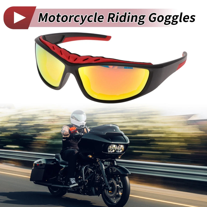Motorcycle 1Pc Riding Goggles Red Lens Black Frame Triacetyl Cellulose