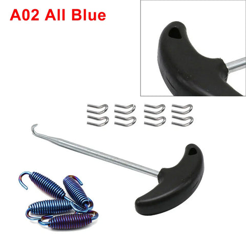 Motorcycle Blue Steel Exhaust Pipe Muffler Mounting Springs Hooks (N/A)