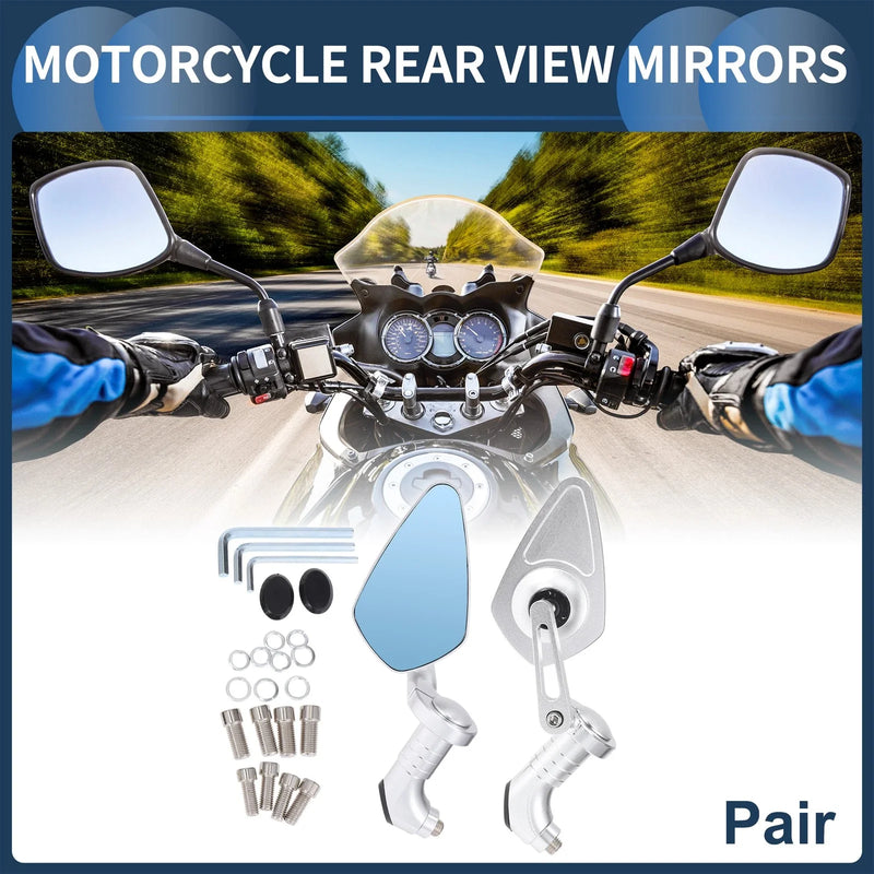 Pair Motorcycle Rear View Mirrors Side Rearview Mirror Aluminum Silver Tone